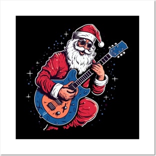 Christmas Guitar Gift Santa Claus Guitarist Funny Guitar Posters and Art